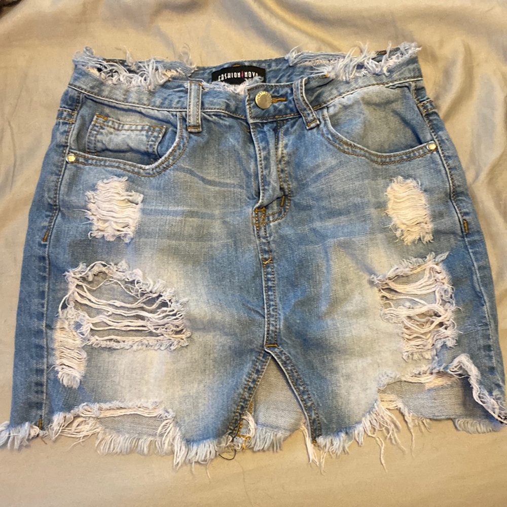 Fashion Nova ripped jean skirt